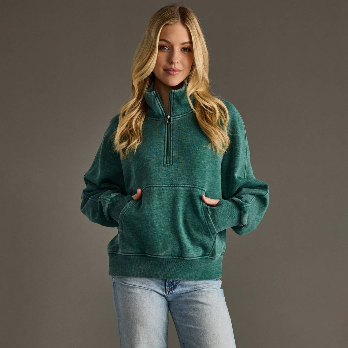 Dark Green Quarter Zip Sweatshirt
