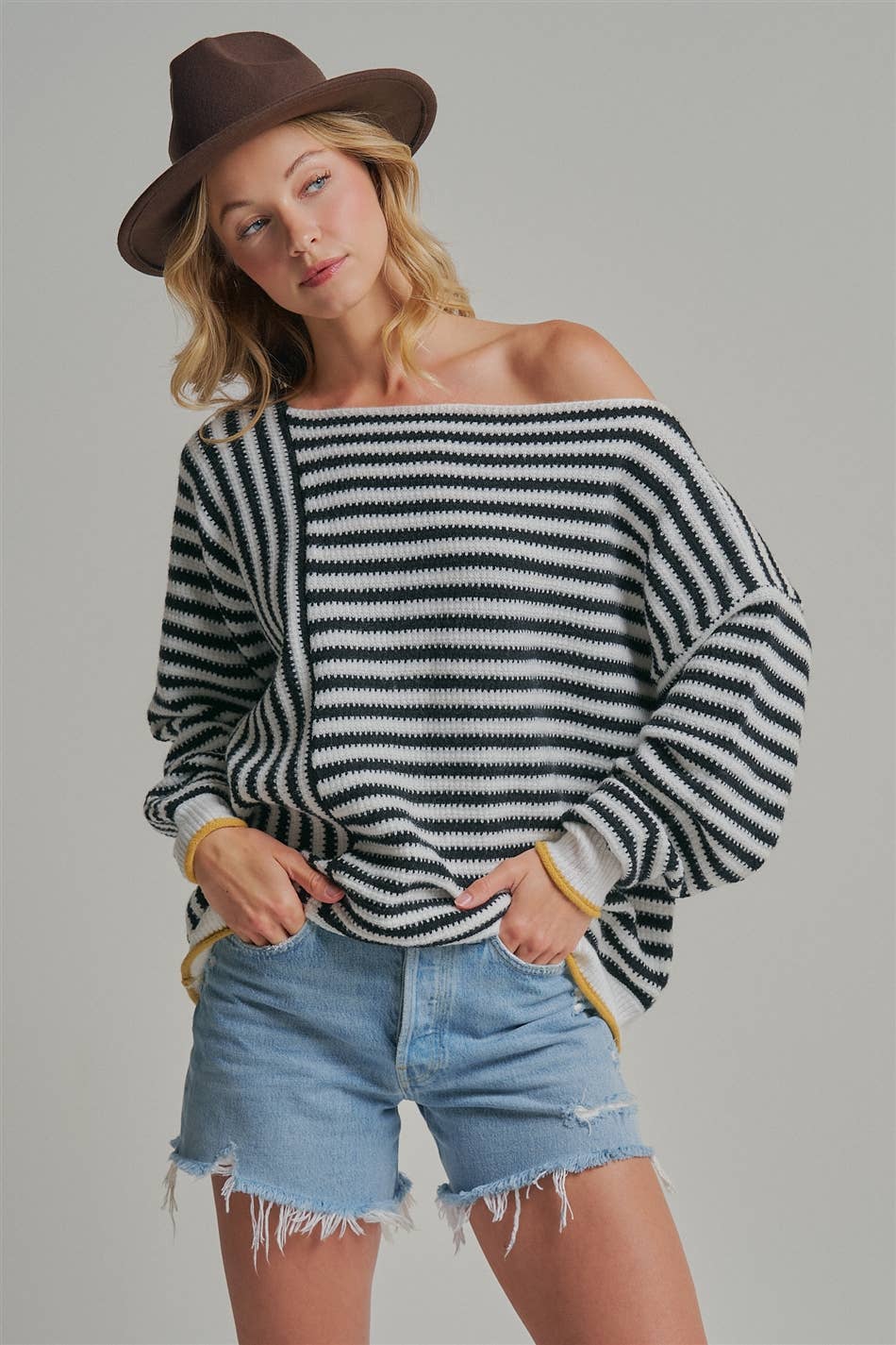 Oversized Striped Off-Shoulder Sweater