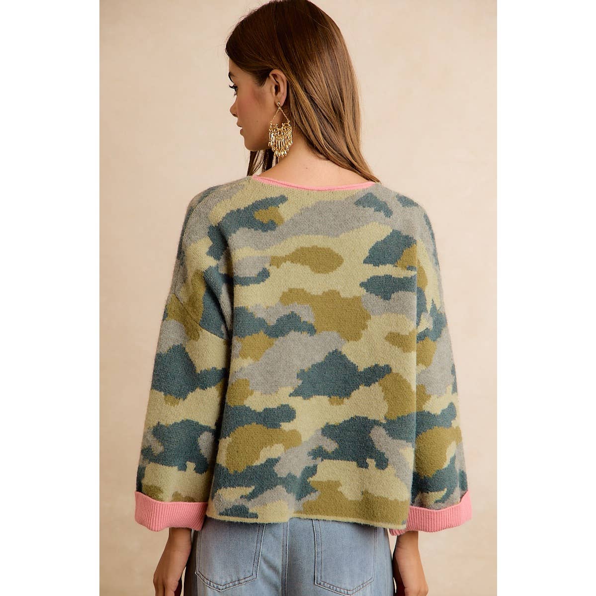 Pink Trim Camo Sweater