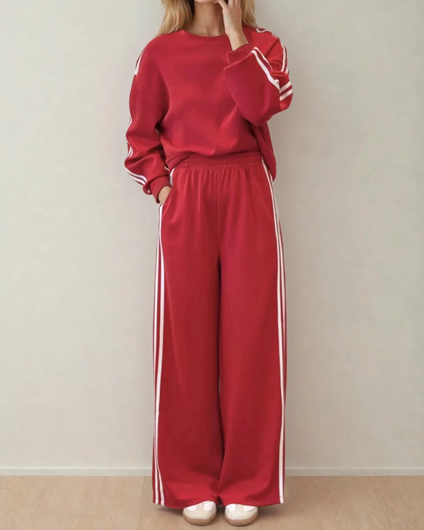 Varsity Pullover Wide Leg Pant Set